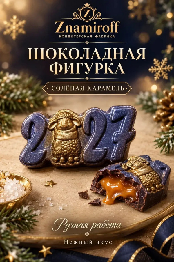 №1 Шоколад фигурный "Год 2027" молочный шоколад с начинкой солёная карамель(блок 5шт по 70г) в Соликамске