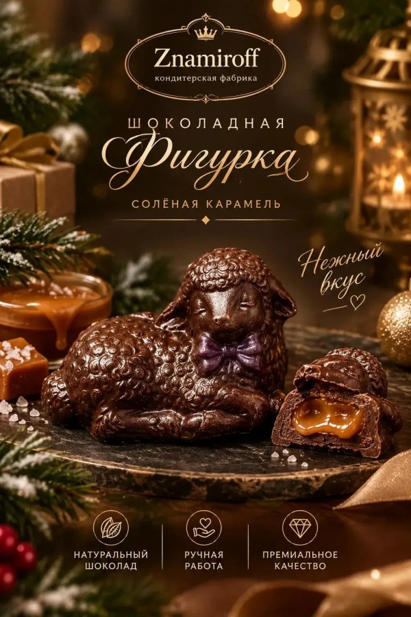 №1 Шоколад фигурный "Овечка спящая" молочный шоколад с начинкой солёная карамель(блок 5шт по 70г) в Соликамске