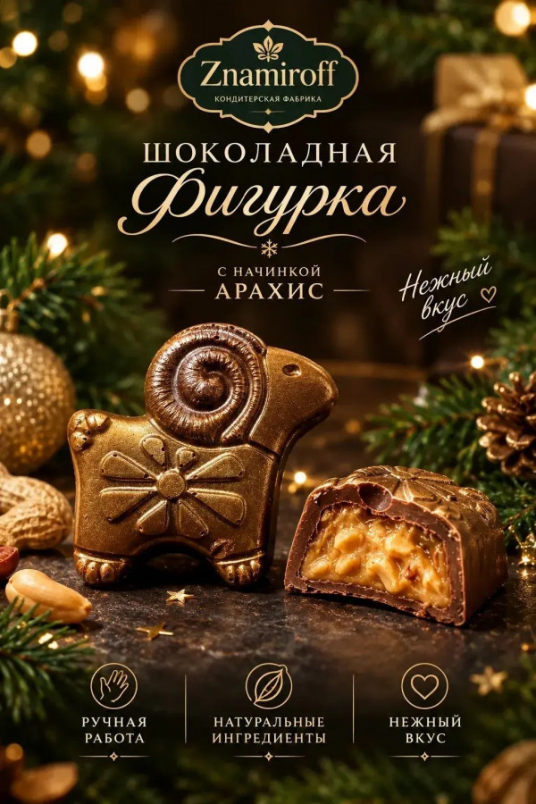 №1 Шоколад фигурный "Баран-таран" молочный шоколад с арахисовой начинкой (блок 5шт по 70г) в Соликамске